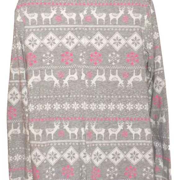 Xhilaration cotton gray pink  Onesie snowflake reindeer holiday Christmas Pjs - Picture 4 of 6